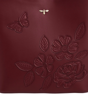 Load image into Gallery viewer, Fable - Floral Applique Margot Bucket Bag in Burgundy
