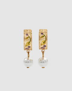 Fable - Gold Blackberry Bramble Pearl Drop Huggie Earrings