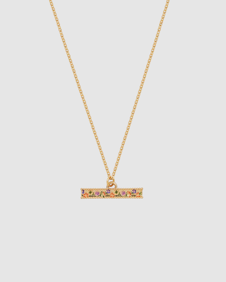 Fable - Gold Folksy Floral T-Bar Necklace