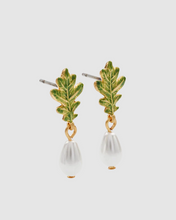 Load image into Gallery viewer, Fable - Gold Oak Leaf Pearl Drop Earrings
