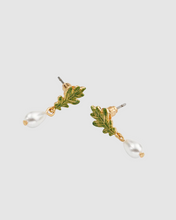 Load image into Gallery viewer, Fable - Gold Oak Leaf Pearl Drop Earrings
