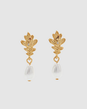 Load image into Gallery viewer, Fable - Gold Oak Leaf Pearl Drop Earrings
