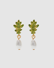 Load image into Gallery viewer, Fable - Gold Oak Leaf Pearl Drop Earrings
