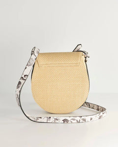 Fable - Tree of Life Raffia Saddle Bag - Monochrome