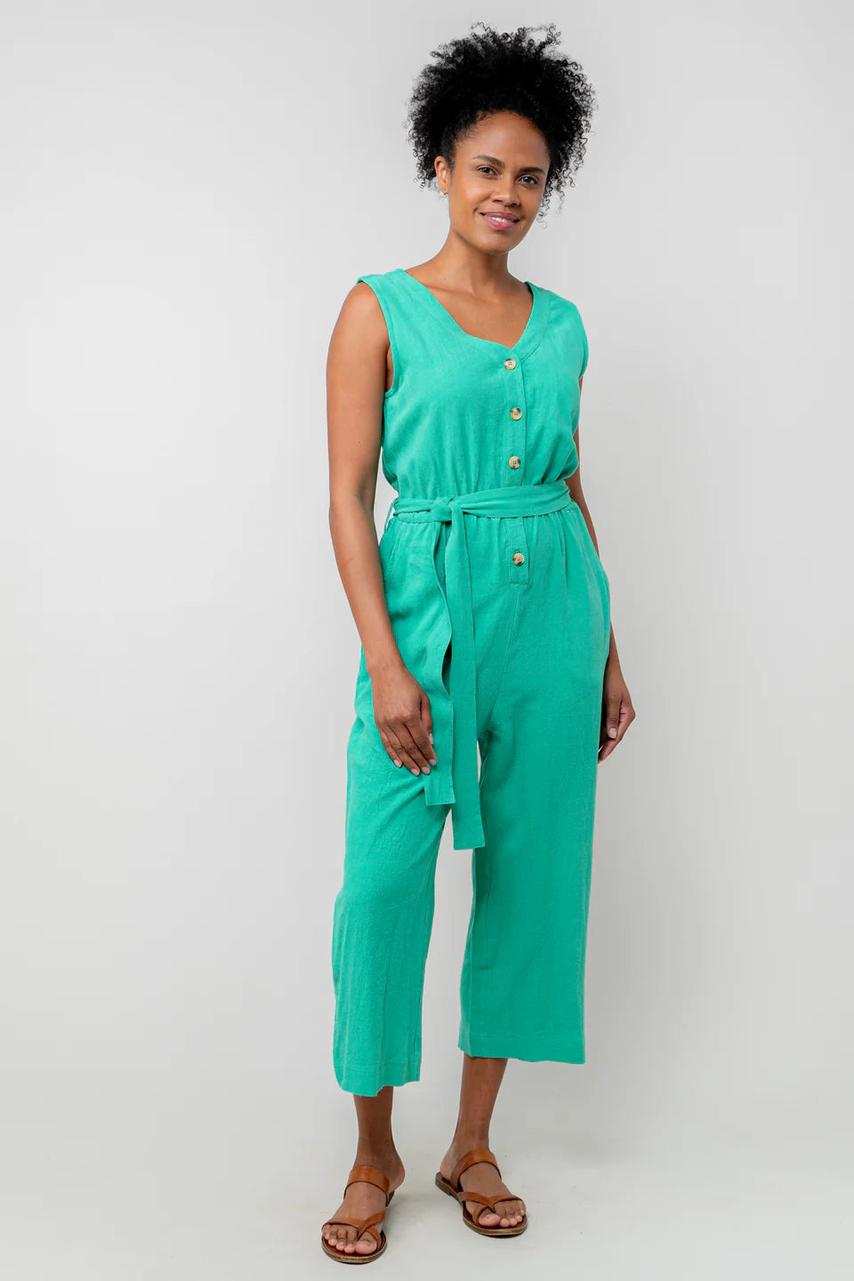 Lily & Me - Allium Jumpsuit Plain Linen in Green