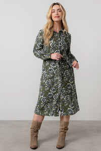 Lily & Me - Anya Midi Shirt Dress Harvest Print in Moss