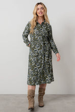 Load image into Gallery viewer, Lily &amp; Me - Anya Midi Shirt Dress Harvest Print in Moss

