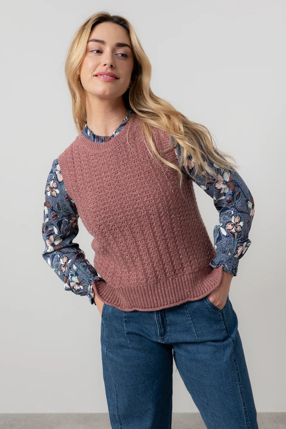 Lily & Me - Eva Tank Fleck Knit in Antique Rose