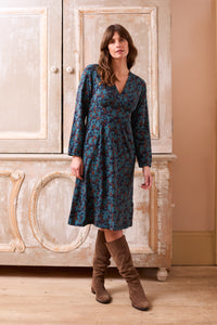 Lily & Me - Hazel Wrap Dress in Geo Bloom Navy