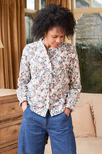 Lily & Me - Rachel Frill Blouse Feather Ditsy Print in Ecru