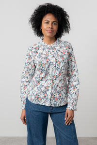 Lily & Me - Rachel Frill Blouse Feather Ditsy Print in Ecru