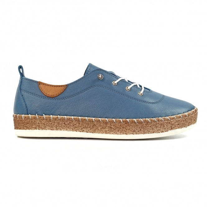 Lunar -  Evie Leather Plimsoll in Mid Blue