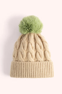 Powder - Elise Bobble Hat in Cream/Sage