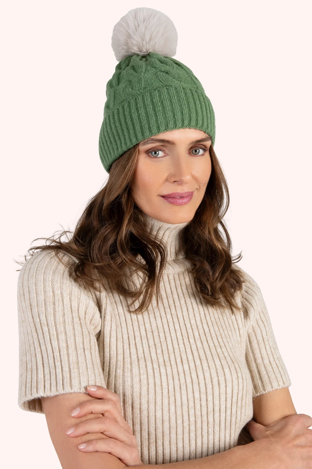 Powder - Elise Bobble Hat in Sage/Cream