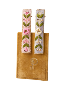 Powder - Embroidered Hair Bars in Petal/Powder Blue Floral Vines