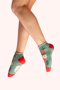 Powder - Floral Spray Trainer Socks in Olive