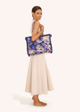 Load image into Gallery viewer, Powder - China Blue Blooms Fringed Box Tote Bag
