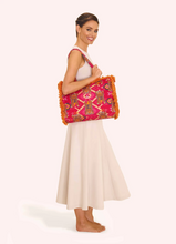 Load image into Gallery viewer, Powder - Ikat Tigers Fringed Box Tote Bag in Fuchsia
