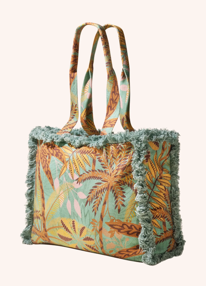 Powder - Patterned Palms Fringed Box Tote Bag