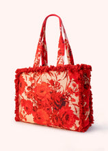 Load image into Gallery viewer, Powder - Fringed Box Tote in Rouge Blooms
