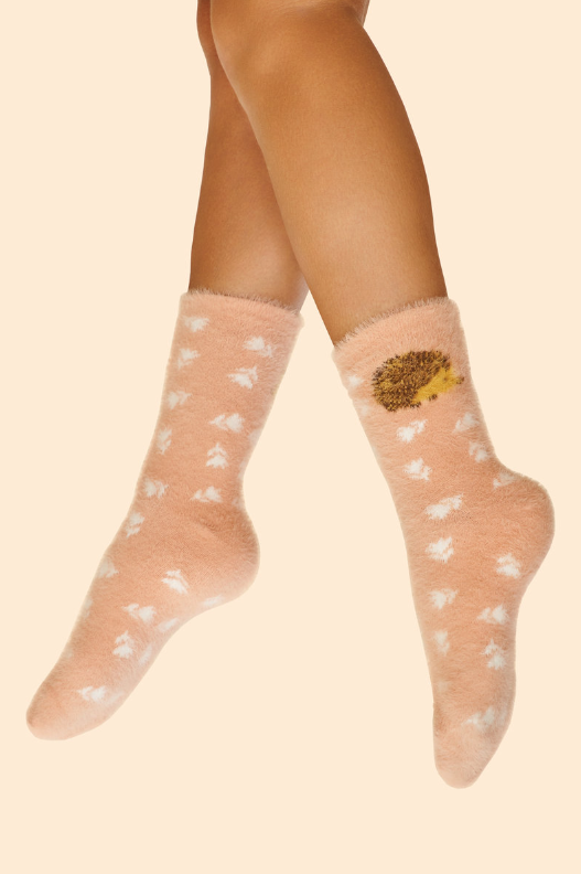 Powder - Fuzzy Slipper Socks - Happy Hedgehog Petal