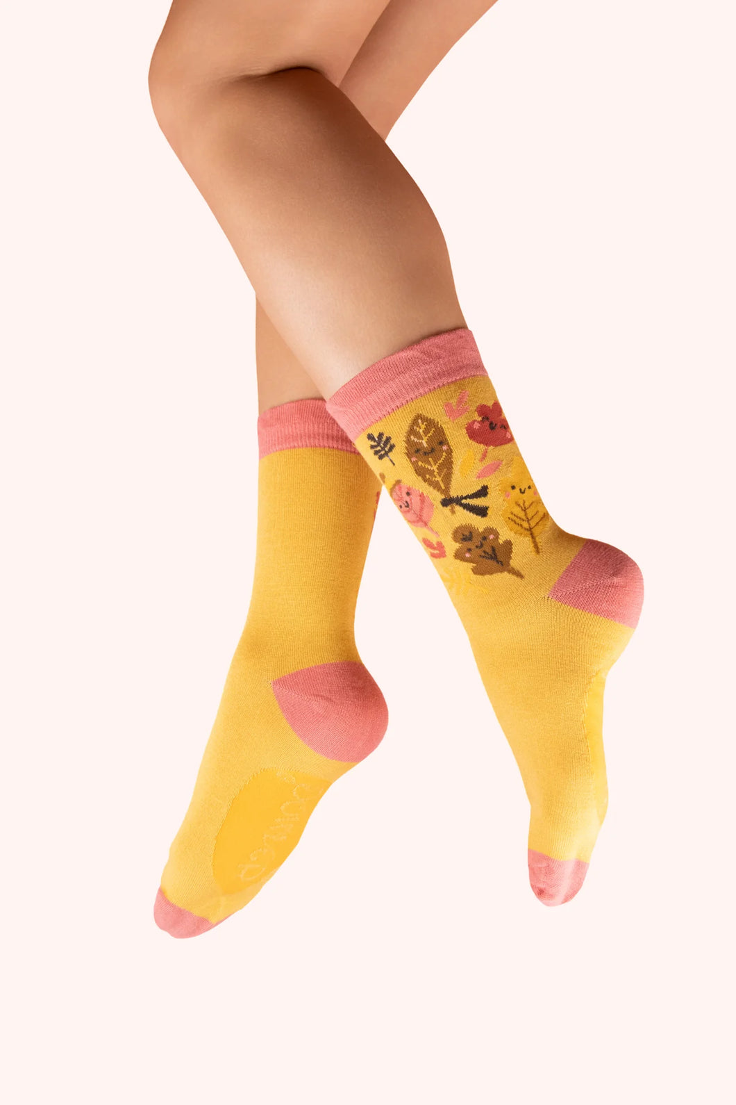Powder - Happy Leaves Ankle Socks in Custard