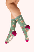 Load image into Gallery viewer, Powder - Highland Cows Ankle Socks in Green
