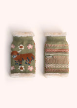Load image into Gallery viewer, Powder - Highland Cow Wrist Warmers in Moss

