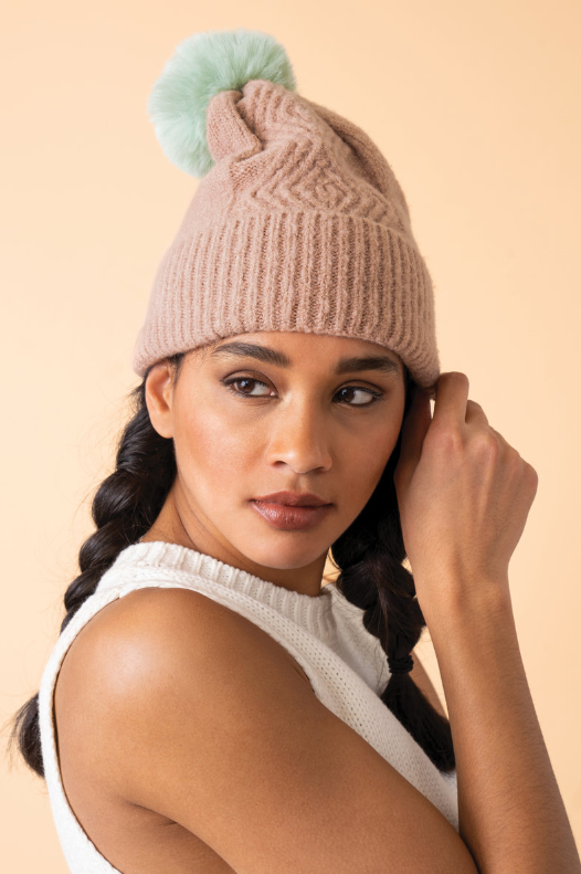 Powder - Ingrid Bobble Hat - Taupe Aqua