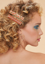 Load image into Gallery viewer, Powder - Narrow Jewelled Hair Bars - Coral Ovals &amp; Beads
