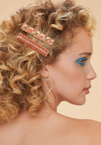 Powder - Narrow Jewelled Hair Bars - Coral Ovals & Beads