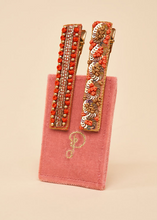 Load image into Gallery viewer, Powder - Narrow Jewelled Hair Bars - Coral Ovals &amp; Beads
