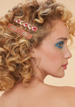 Load image into Gallery viewer, Powder - Narrow Jewelled Hair Bars - Rose Deco &amp; Ovals
