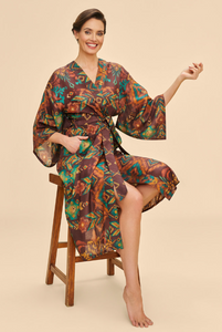 Powder - Kimono Gown - Chocolate Ikat