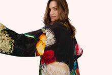 Load image into Gallery viewer, Powder - Opulent Florals Mid-Length Kimono in Chocolate
