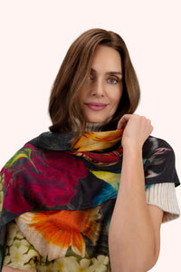 Powder - Opulent Florals Wool Wrap Scarf in Chocolate