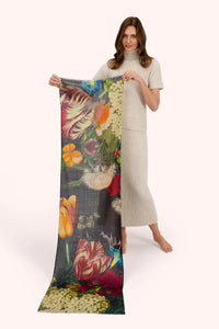 Powder - Opulent Florals Wool Wrap Scarf in Chocolate
