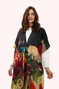 Powder - Opulent Florals Wool Wraparound in Chocolate