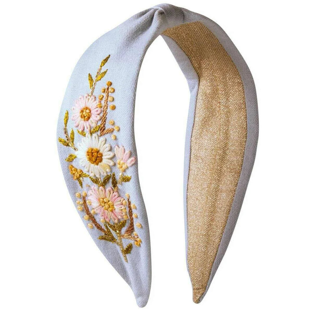 Powder - Perfect Posie Embroidered Headband in Powder Blue