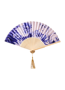 Powder - Satin Hand Fan in China Bloom Blue