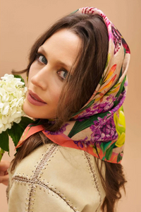 Powder - Silk Square Scarf - Exotic Evening Cream