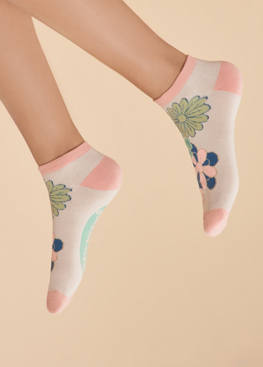 Powder - Trainer Socks - 70s Kaleidoscope Floral in Coconut