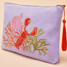 Load image into Gallery viewer, Powder - Velvet Zip Pouch - Lobster Buddies Lavender
