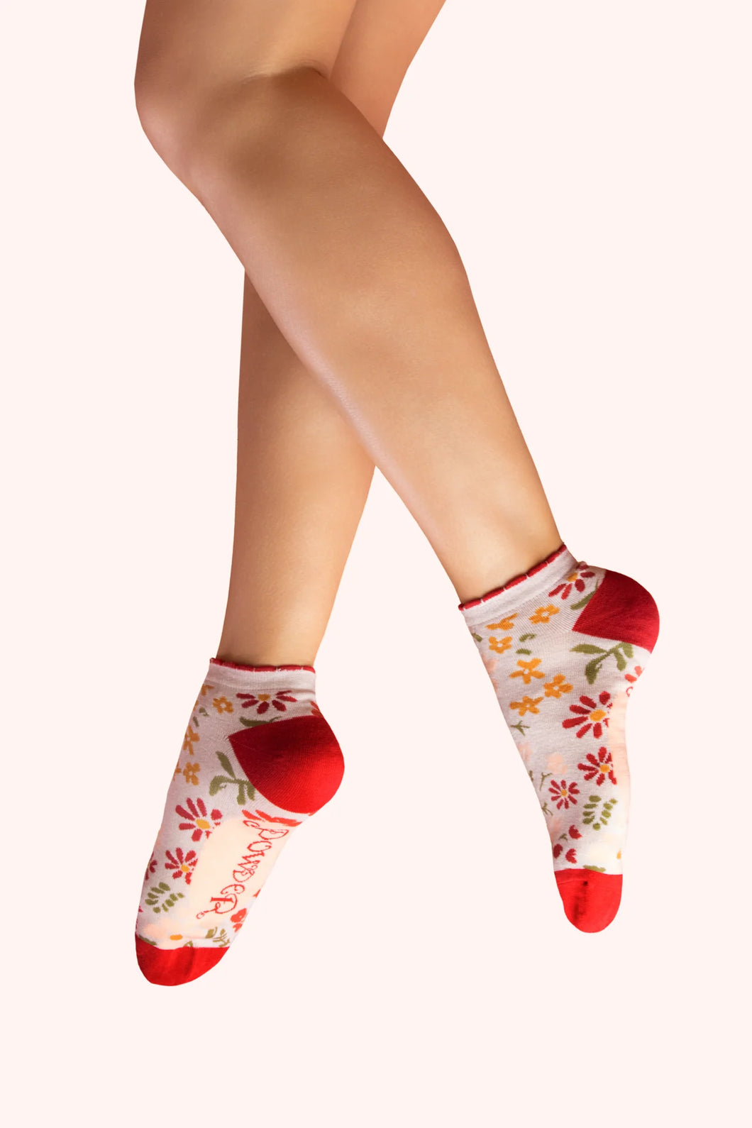 Powder - Wild Flowers Trainer Socks in Cream
