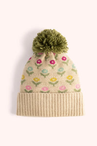 Powder - Willow Ditsy Flower Pompom Hat in Cream