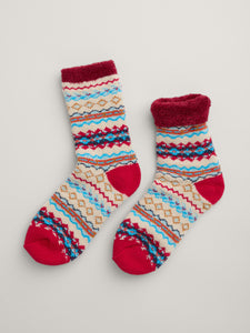 Sea Salt - Cabin Socks in Harlyn Crimson