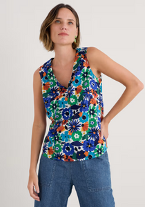 Sea Salt - Cobbs Well Top in Screenprint Floral Chalk