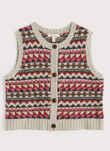 Sea Salt - Dawson Pick Vest Fairisle in Zig Zag Geo Aran Red Sail