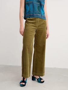 Sea Salt - Dillwyn Wide Leg Cord Trousers in Bright Olive