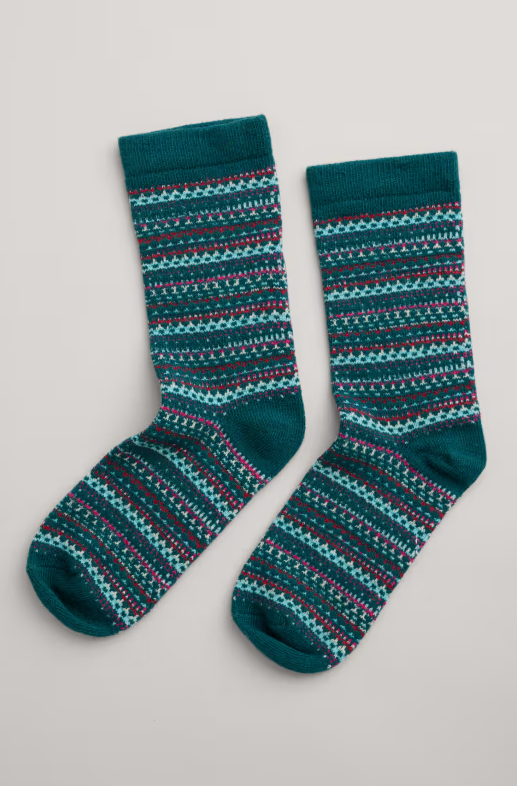 Sea Salt - Fair Isle Socks - Sea Glass Dark Jade